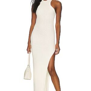 Halter Neck Ivory Maxi Dress with High Side Slit